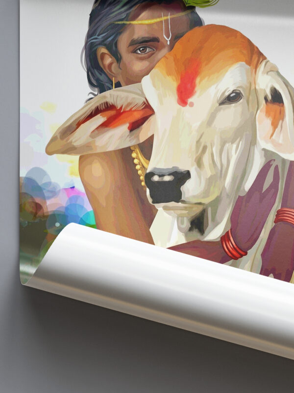 Shree Krisha Frame 3 SHREE KRISHNA WITH GAIYA DEVOTIONAL POSTER FRAME