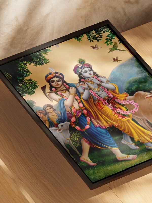 Shree Krisha Frame van 4 VRAJ DARSHAN - SHREE KRISHNA WITH THEIR FRIENDS POSTER FRAME
